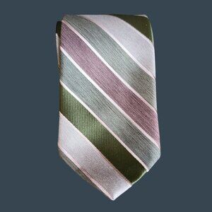 Antons Mens Apparel By Damon Texturized Polyester Striped Tie Green & Pink 56.5"